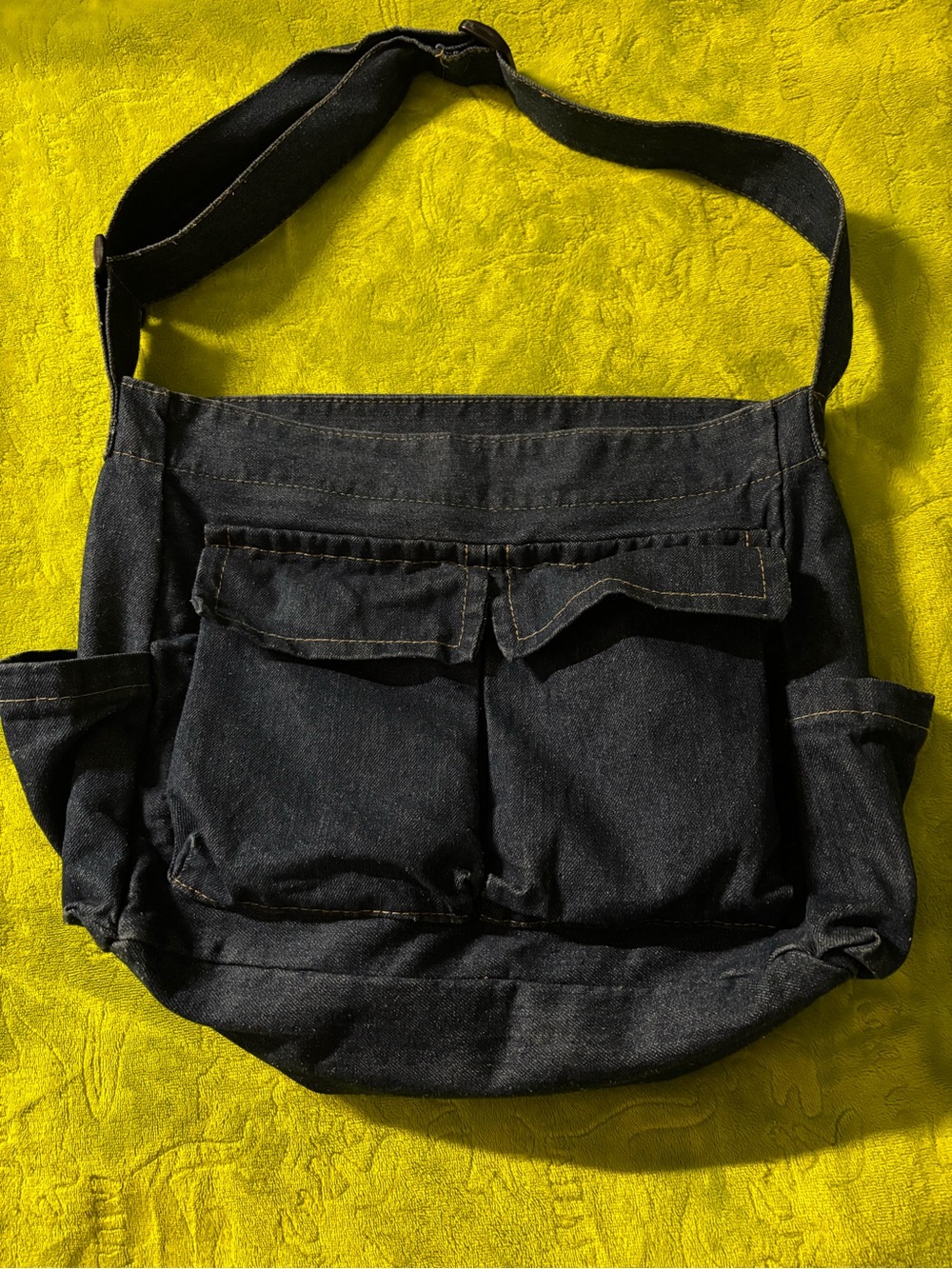 Black Canvas Messenger Bag with Front Pockets